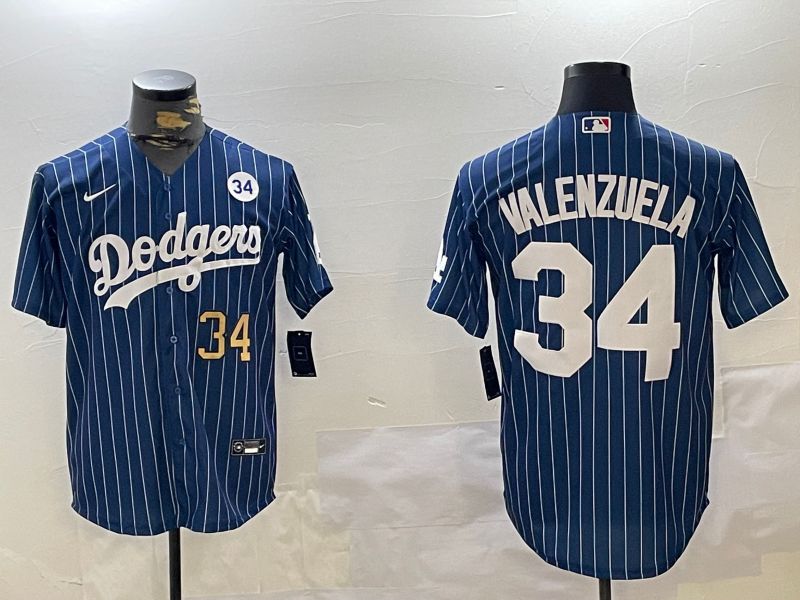 Men Los Angeles Dodgers #34 Valenzuela Blue Stripe Game 2024 Nike MLB Jersey style 11203